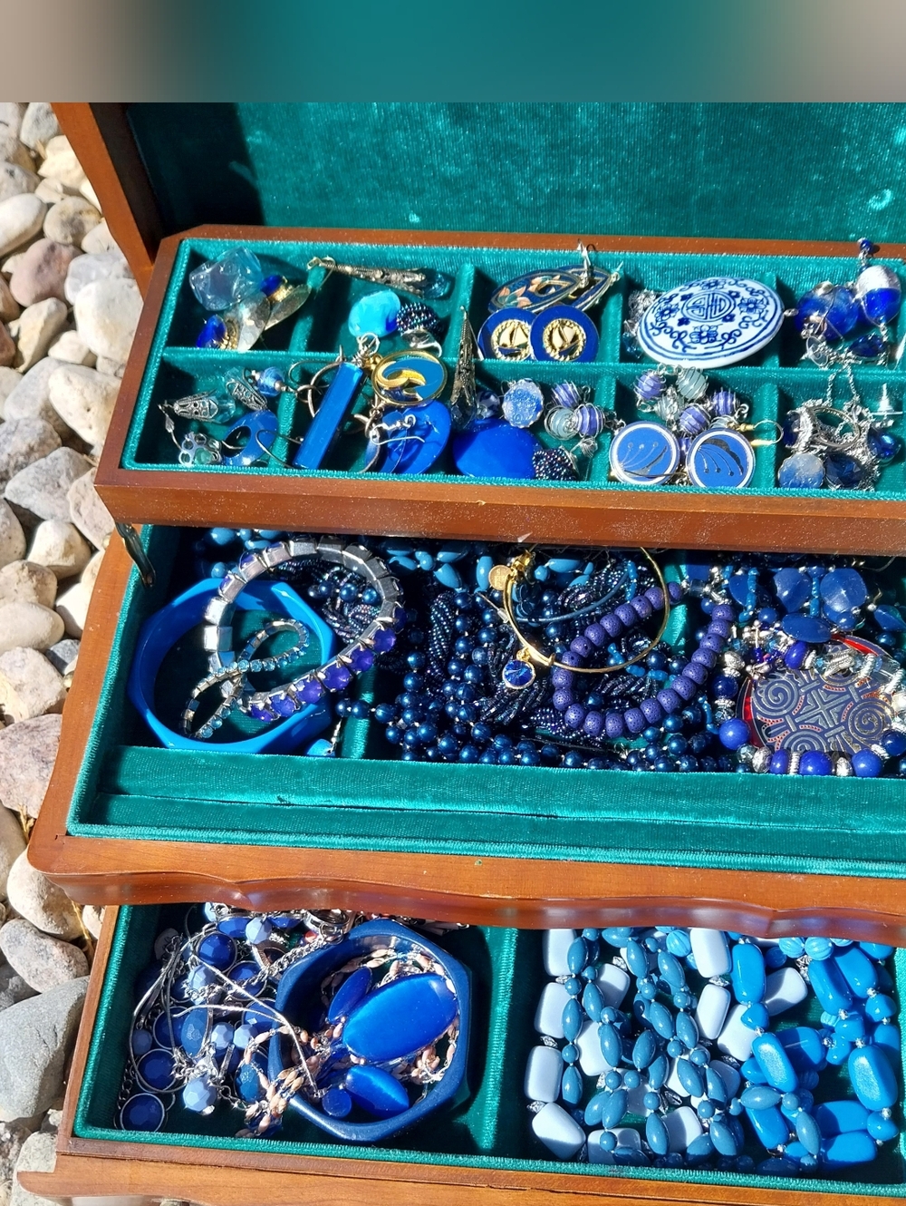 Blue Statement Jewelry Collection in Wooden Organizer - Picture 9 of 10